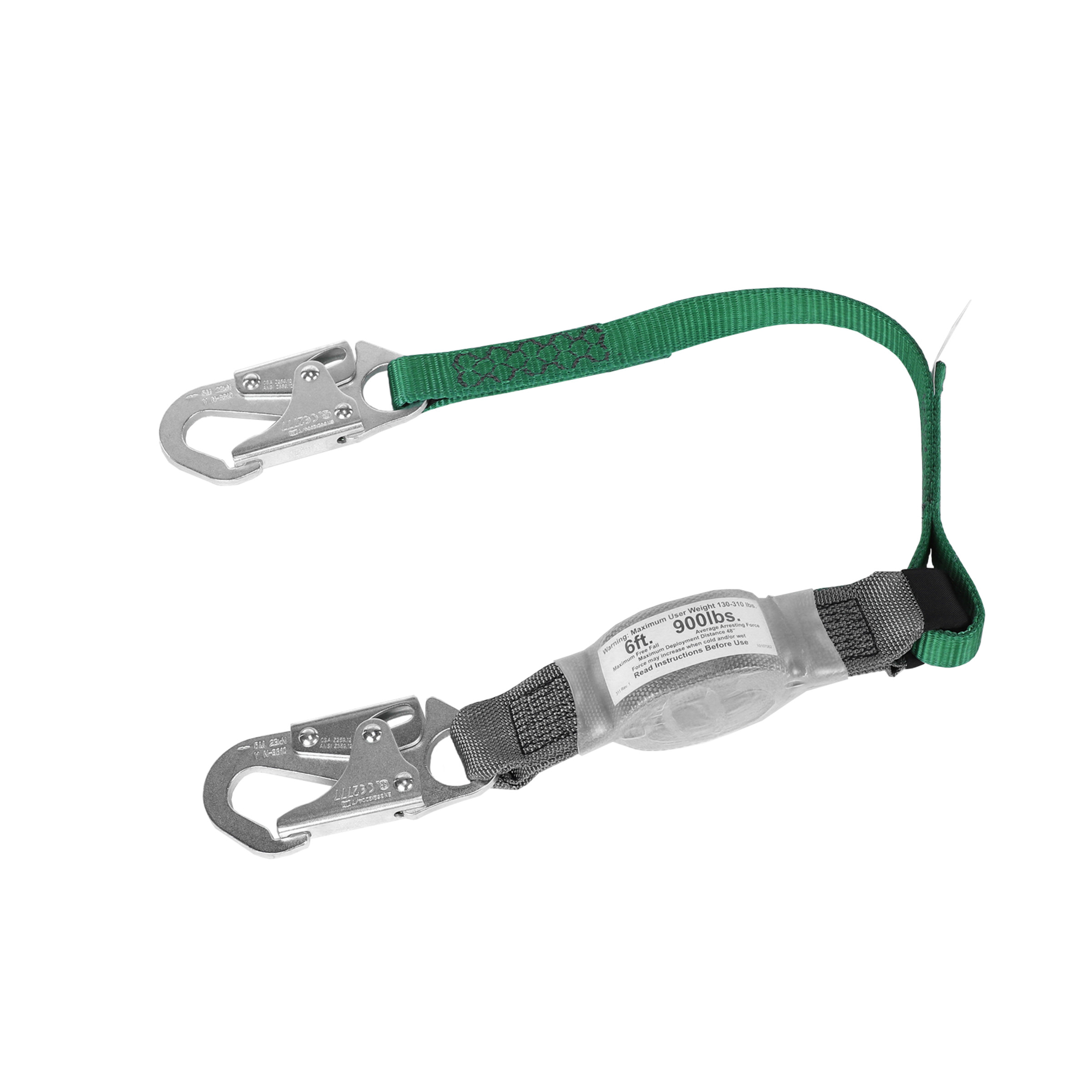 V-Series Standard single-leg fixed length energy absorbing lanyard, 3', 36C snaphooks,ANSI Z359.13